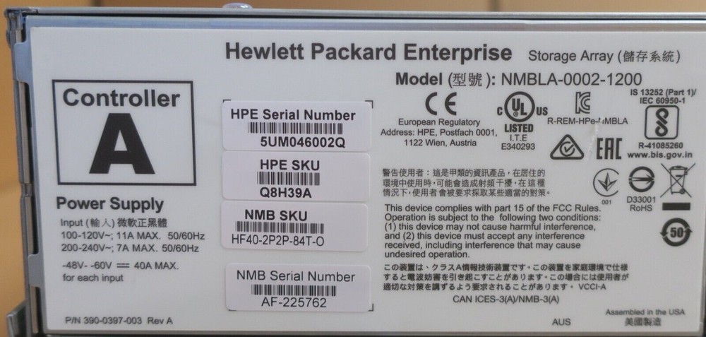 HP Nimble Storage Adaptive Flash Array HF40 2x Controller 24-Bay 92.64TB Q8H39A