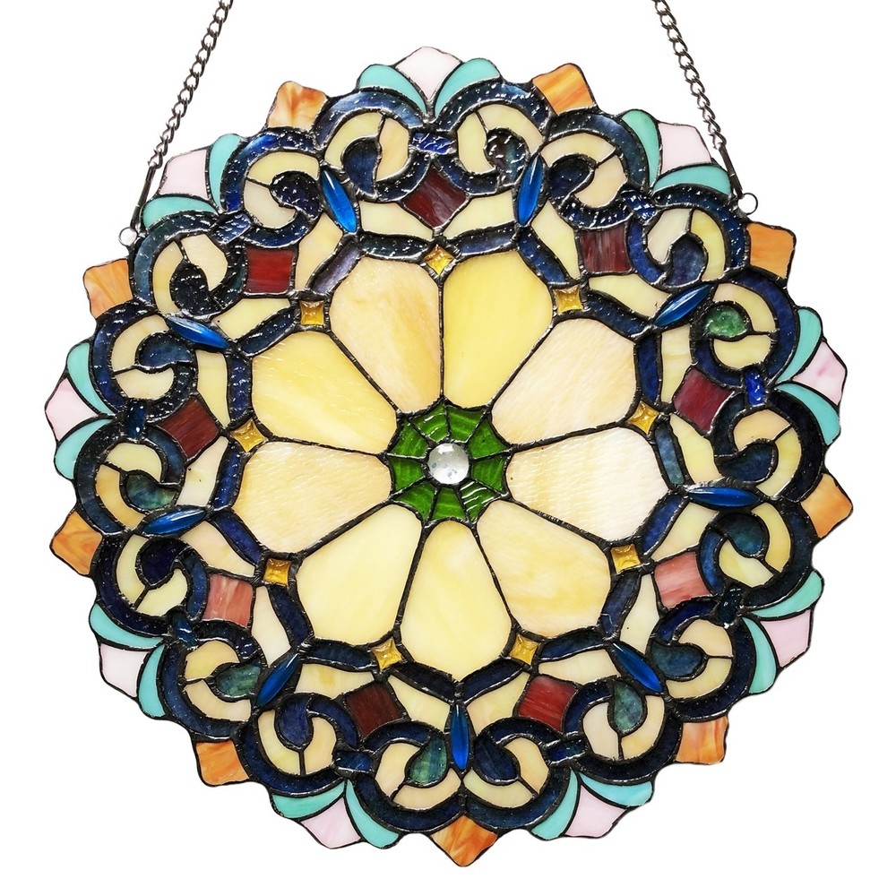 Stained Glass Window Panel 18" Diameter Handcrafted Victorian Tiffany Style