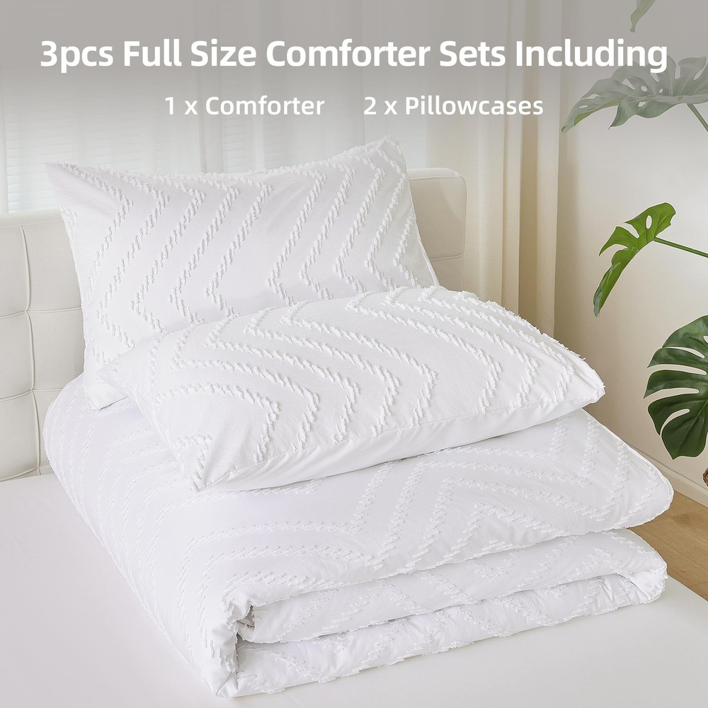 YIRDDEO White Comforter Set 3Pcs, Boho Full Size Bedding Set, Vertical Tufted...