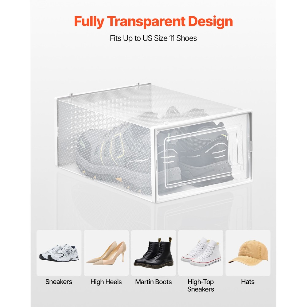 Shoe Storage Boxes 12 Pack Stackable Shoe Storage Organizers US Size 11 White