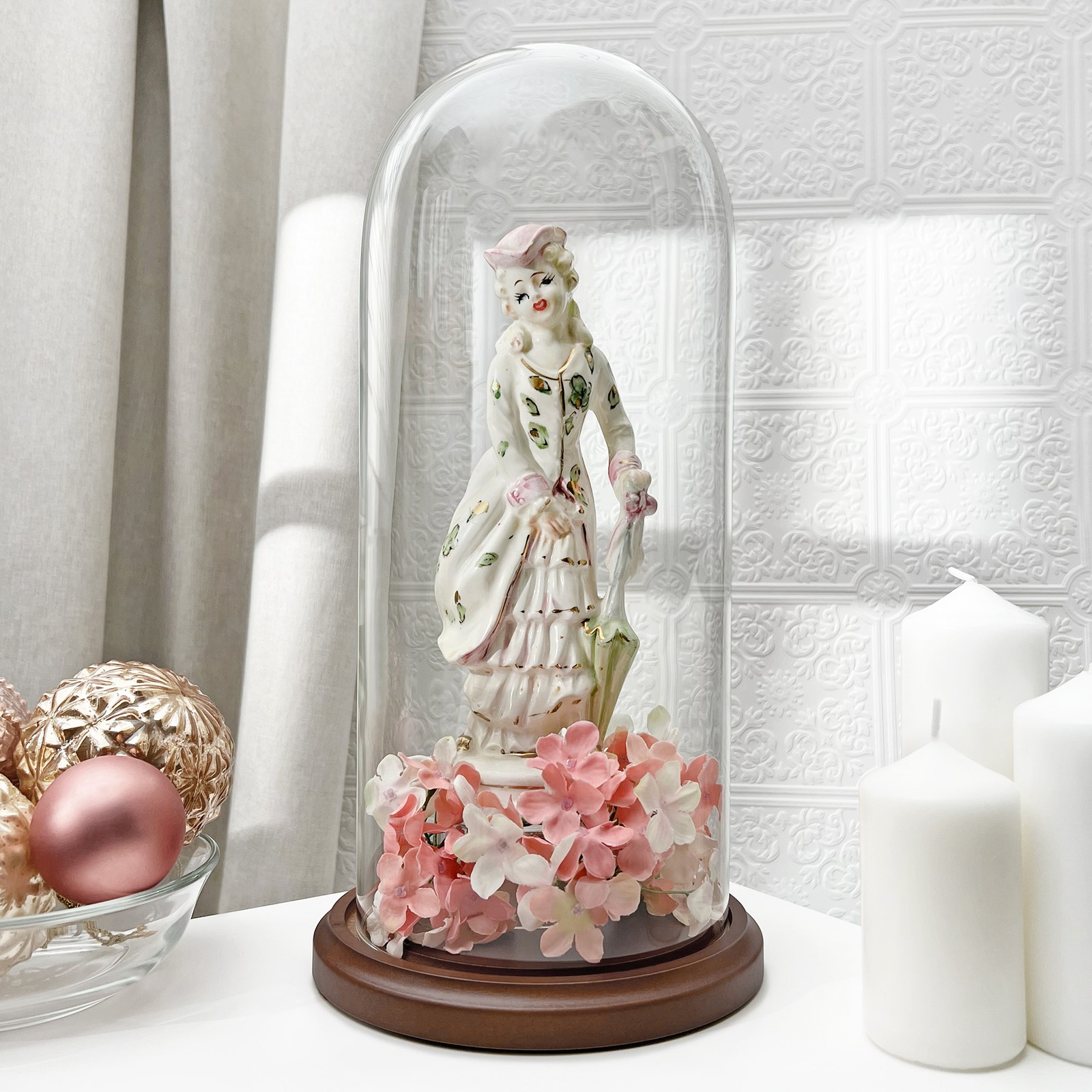 Plymor 5.5 inch x 13 inch Glass Display Dome Cloche (Dark Wood Base)