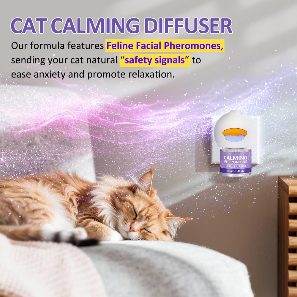 Cat Calming Diffuser 12 Refill Solutions, 3 Plugs- Cat Pheromones Calming Dif...