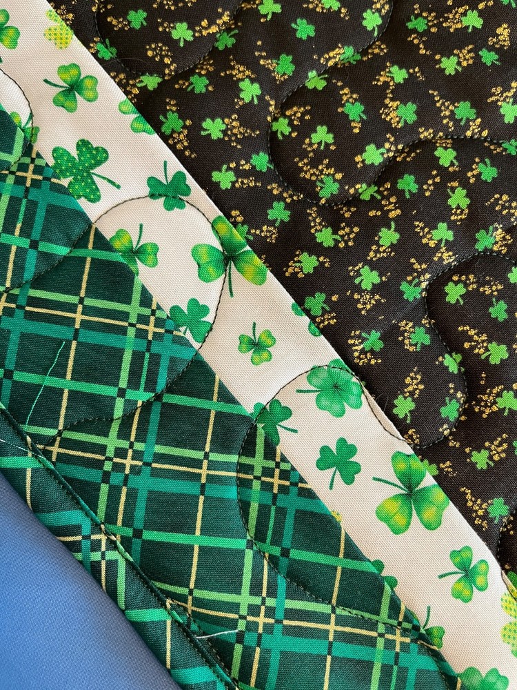 Handcrafted-Quilted Table Runner-St. Patrick's- Tiny Shamrocks/ Plaid - #1
