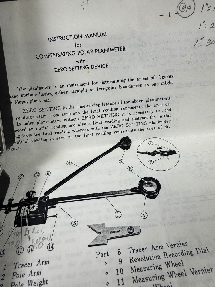 Vintage Lietz Zero Setting Compensating Polar Planimeter Drafting # 3651-30