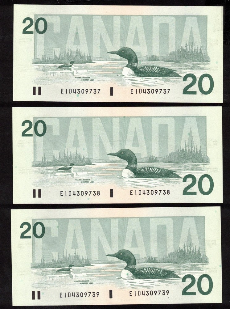 1991 Canada $20 consecutive 5-notes Theissen Crow EID4309737-41 CH UNC