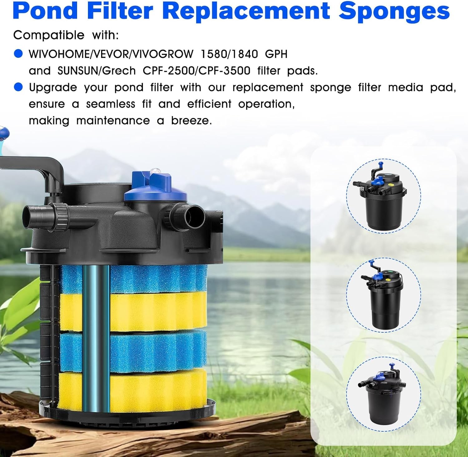 Pond Filter Replacement Sponge Media Pad Koi Fish yellow blue