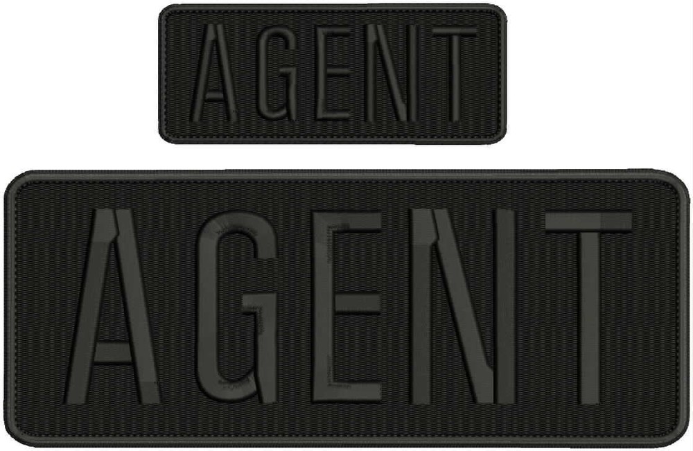 AGENT embroidery patches  4x10  and 2x5 hook on back black thread