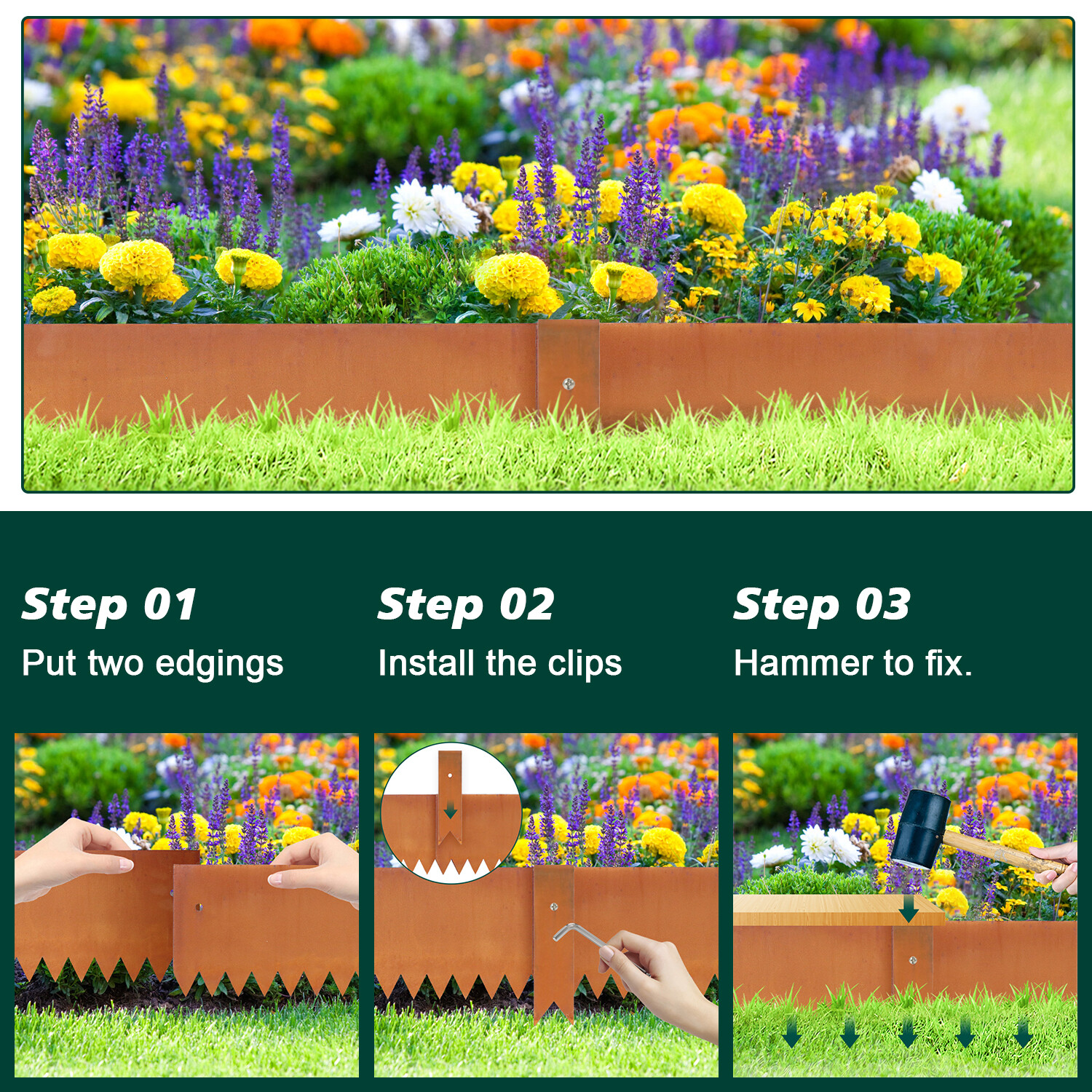 6"H x 40"L x 12 packs Corten Steel Landscape Edging Metal Garden Edging for Yard