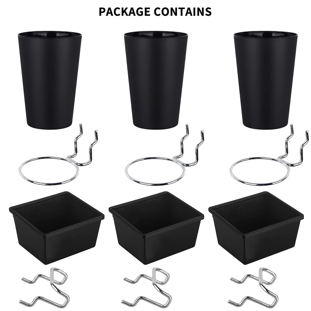 6 Sets Pegboard Bins Cups with Hooks, Hooks Black
