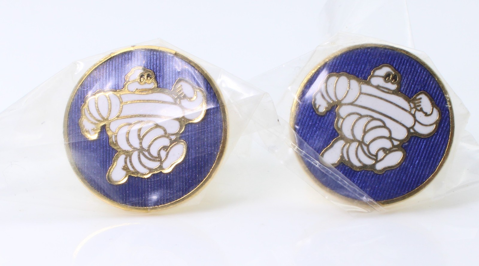 Vintage 1960s Michelin Man Bibendum Enamel Cufflinks Blue Running Mascot NOS