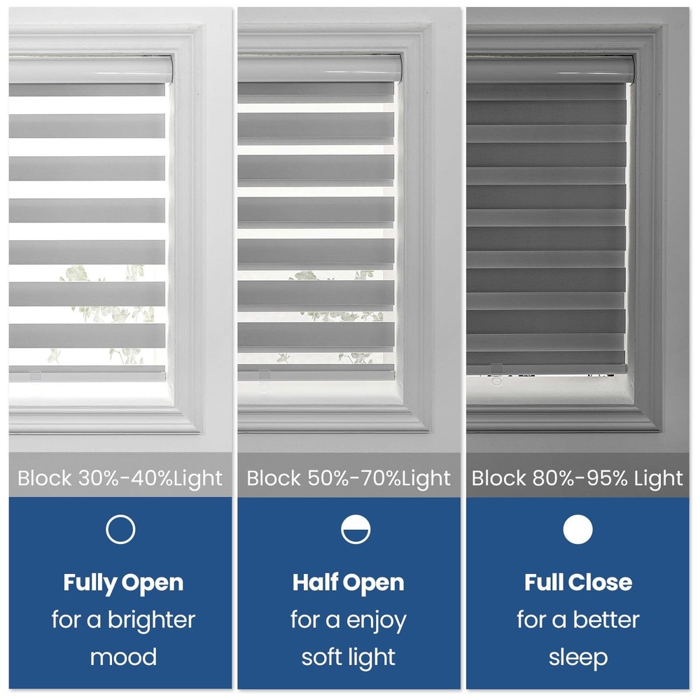 Cordless Zebra Blinds, Dual Layer Sheer Light Filtering & Privacy Control, Wa...