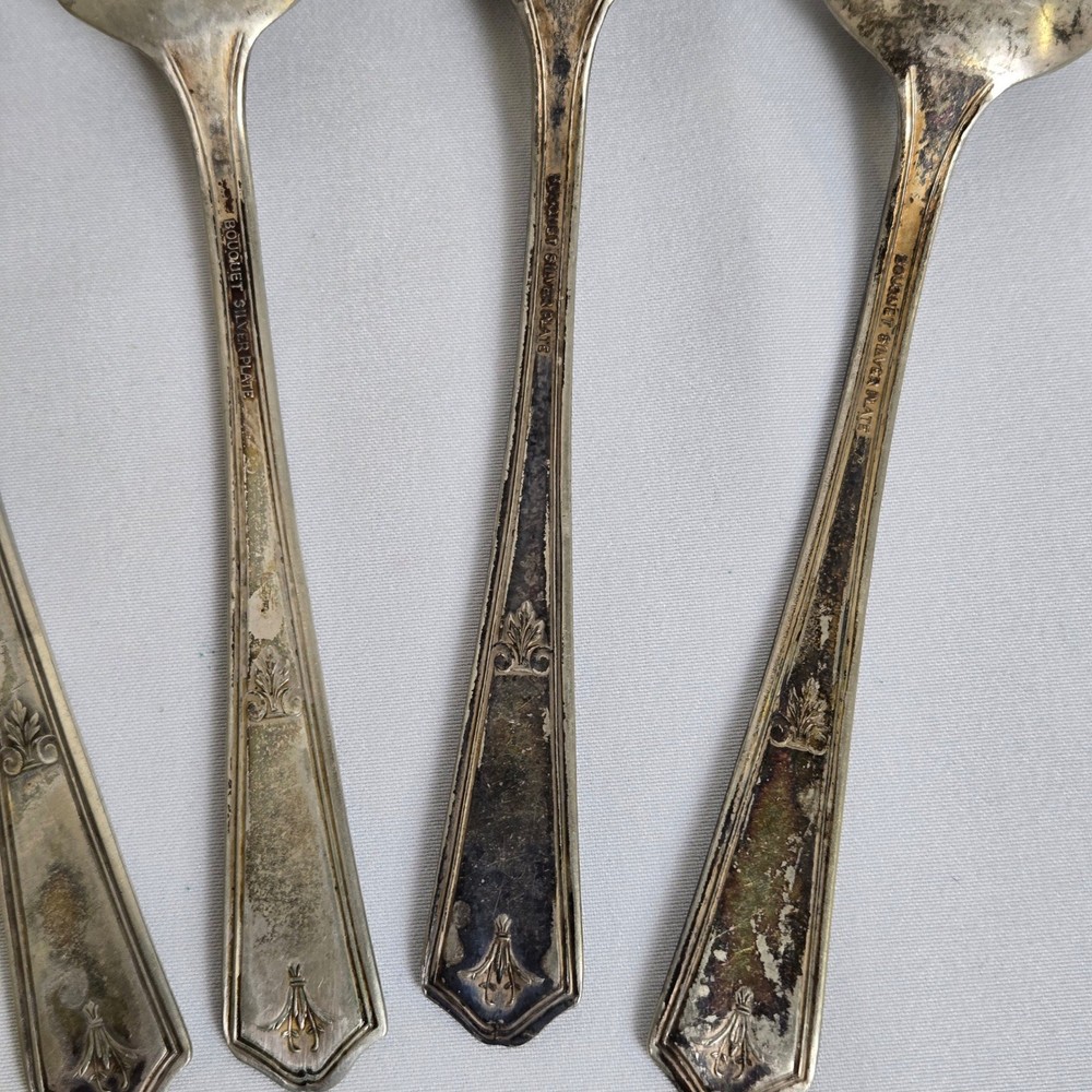 Bouquet Pattern Silverplate Teaspoons, 6", Set of 6, Vintage
