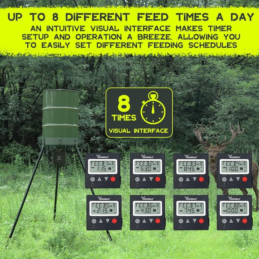Efficient 6/12 Volt Deer Feeder Digital Timer - 8 Programmable Feed Times