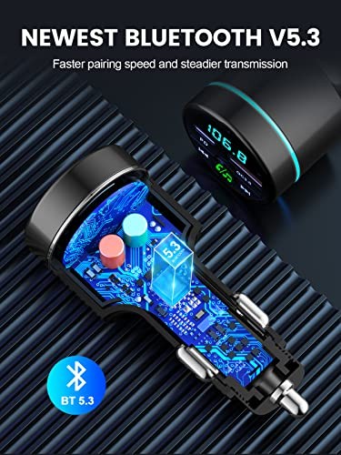 FM Transmitter for Car Bluetooth 5.3, [All-Metal] PD 30W & QC3.0 18W Fast Black