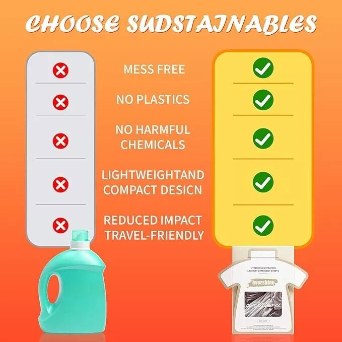 2 Pack Evershine Laundry Detergent Sheets Dissolving 100 Sheets Total, 200 Loads