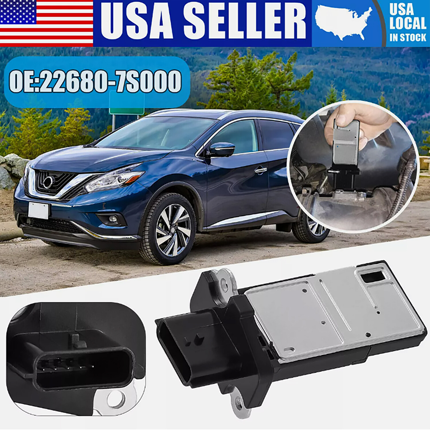 FOR NISSAN MASS AIR FLOW METER SENSOR MAF Factory 22680-7S000 AFH70M-38 AF OE