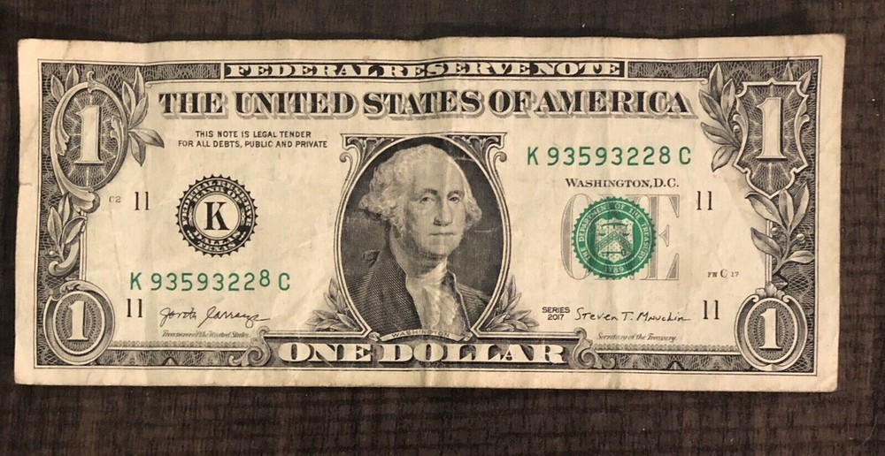 One Dollar Federal Reserve $1 Note ODOMETER Serial Num Gas Pump & Misalignment