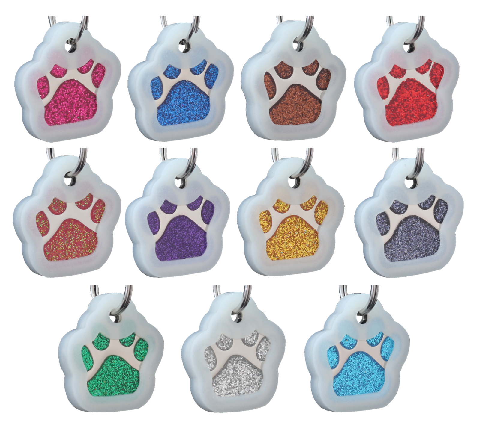 Glitter Paw Print Pet ID Tags Custom Engraved Dog Cat Tag Personalized