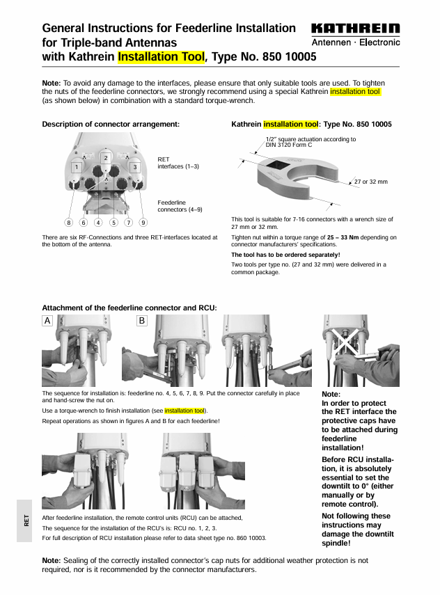 KATHREIN installation tool, Type No. 850 10005