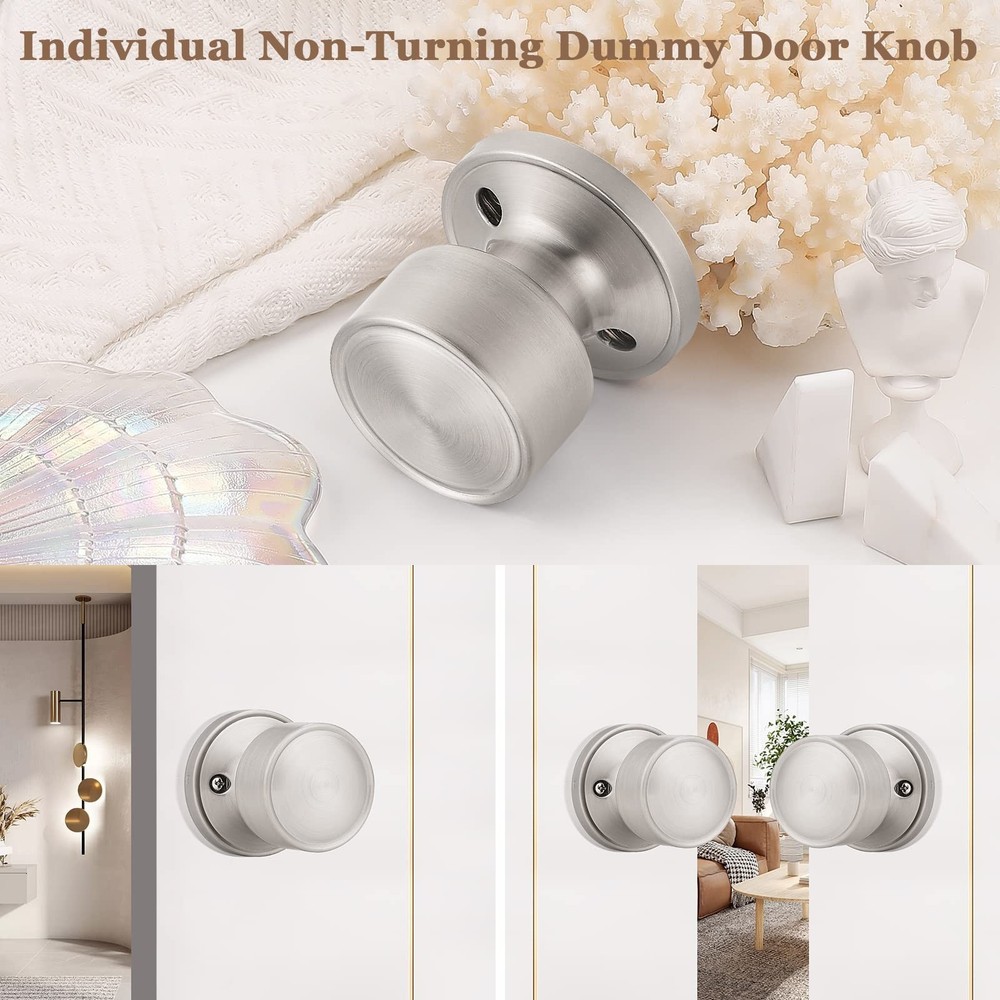 knobelite 2 Pack Dummy Knobs Satin Nickel Closet Door Knobs Single Side Non-T...