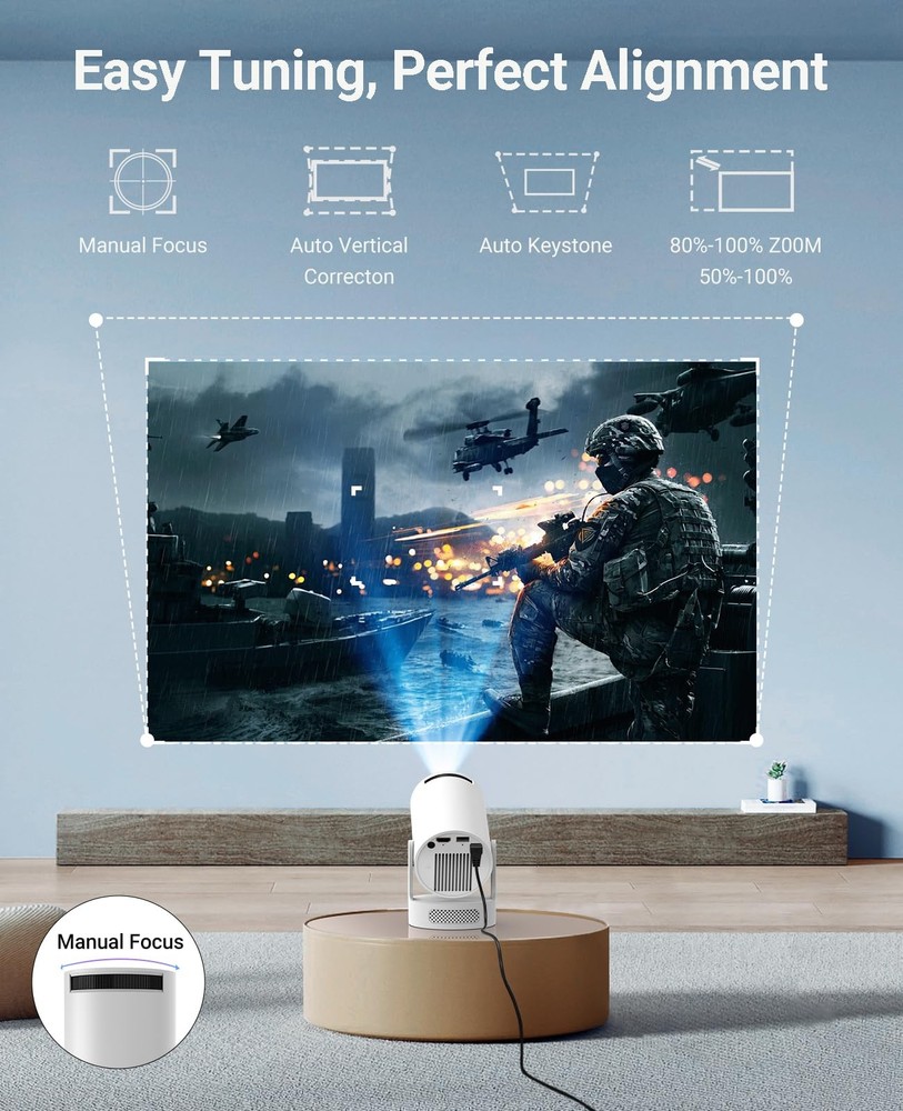 Mini Projector with WiFi and Bluetooth, 170 ANSI Auto Keystone Correction, 5W...