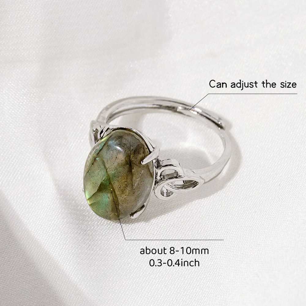 1Pc Natural Blue Flash Labradorite Oval Adjustable Open Ring Crystal Gemstone