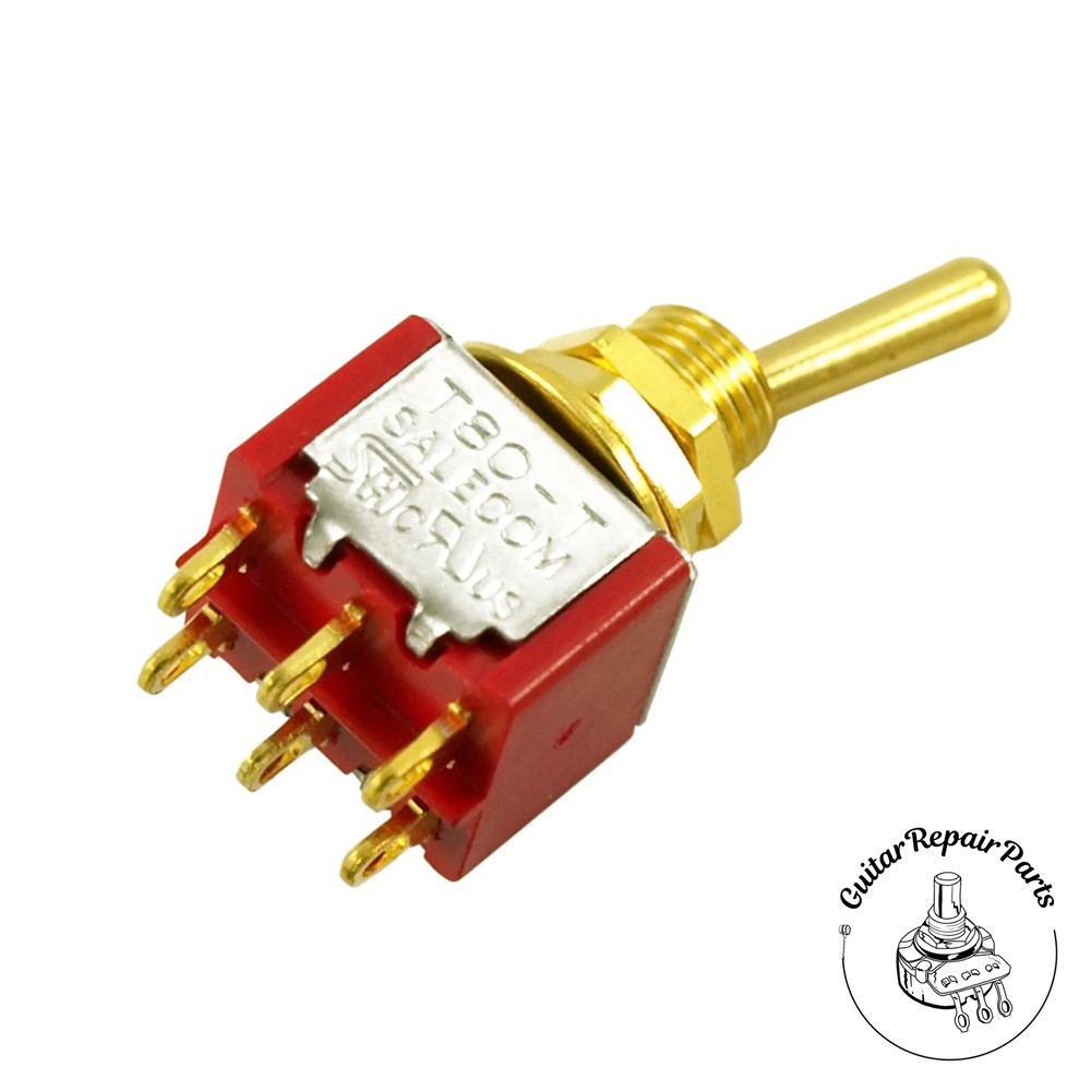 SALECOM On-On 2 Position DPDT Mini Toggle Switch w. Round Bat - Gold