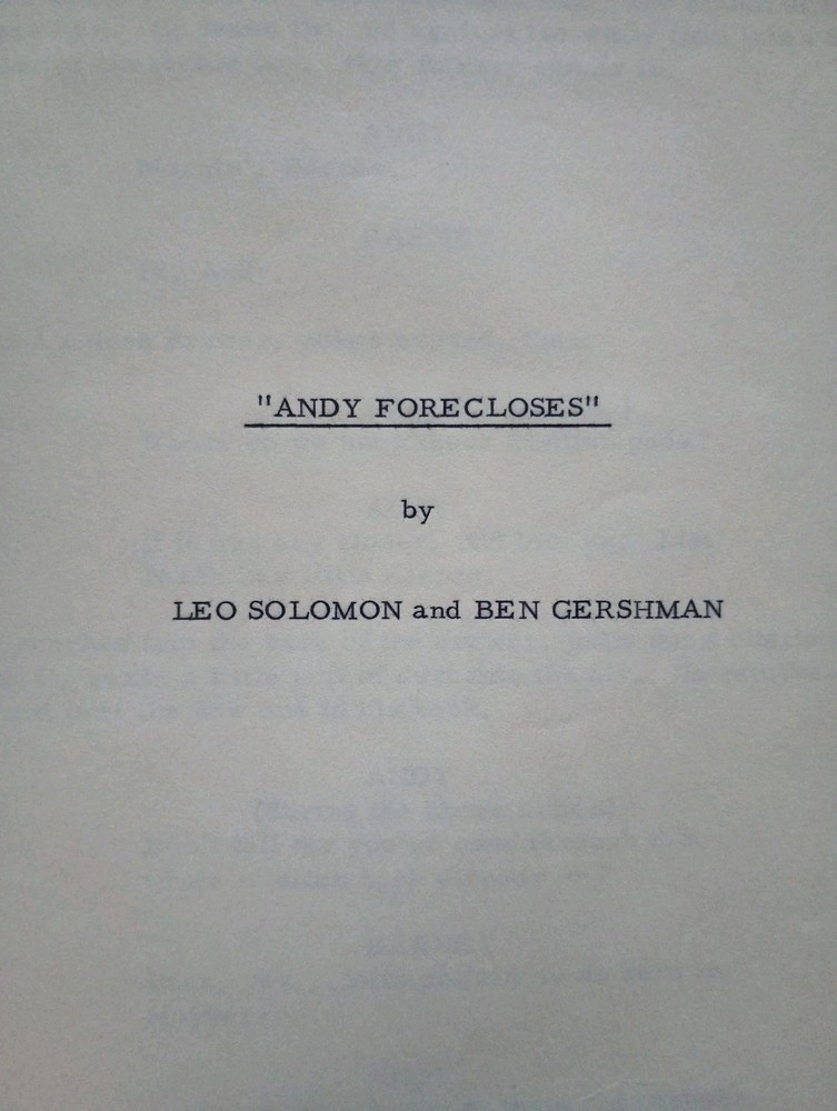 Original ANDY GRIFFITH SHOW TV SCRIPT 'Andy Forecloses' + Handwritten Notes