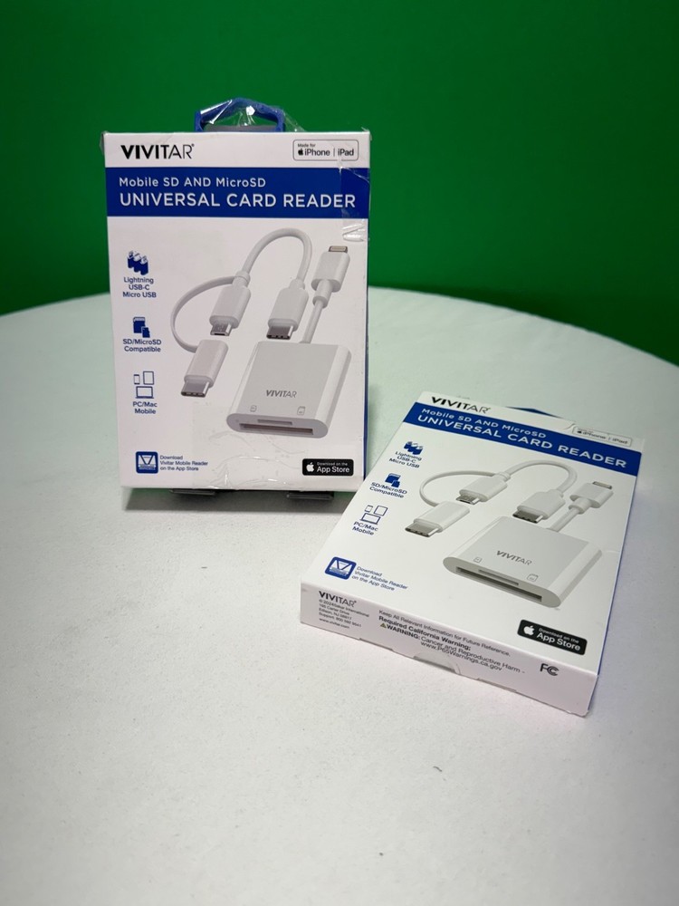 Vivitar SD MicroSD Card Reader 8 Pin USB-C Micro USB Adapter iPhone iPad