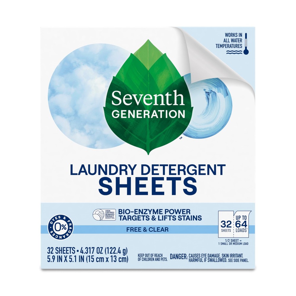 Seventh Generation Laundry Detergent Sheets 32ct 32 Count (Pack of 1), White