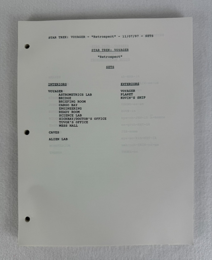 Star Trek Voyager “Retrospect” Final Draft Script (11/07/1997)