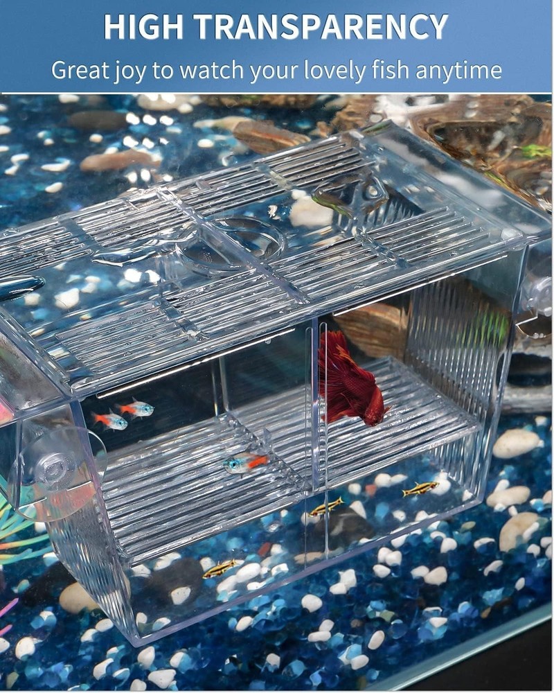 Space-Saving Acrylic Fish Breeding Box with Removable Separators & Suction Cups