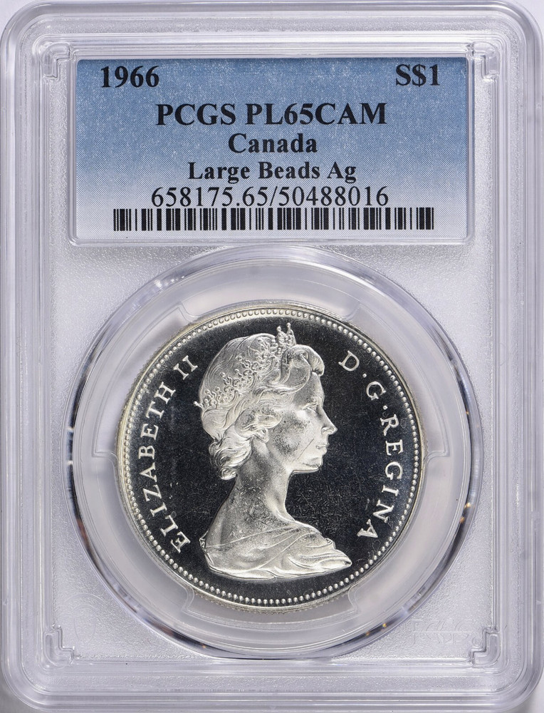 1966 Canada Silver Dollar PCGS PL65CAM Large Beads