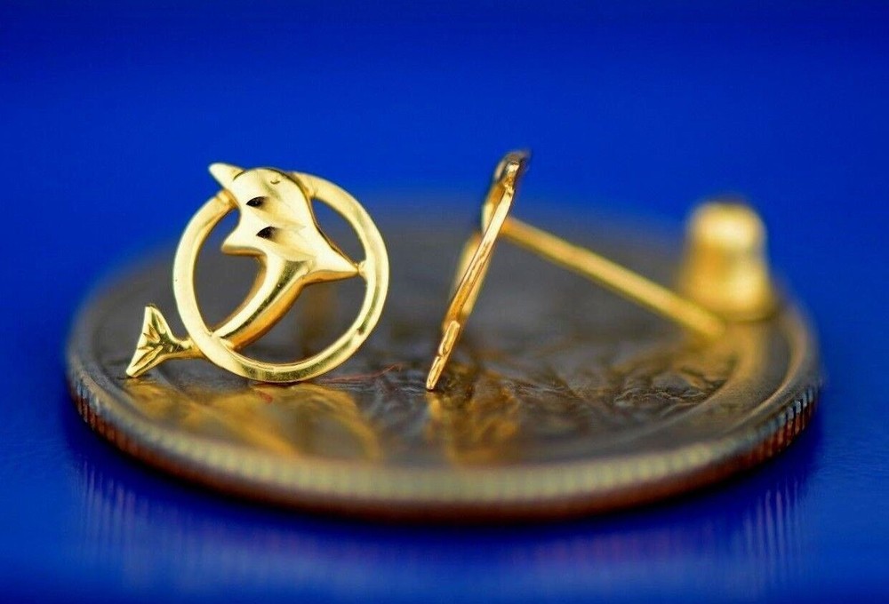 14k Yellow Gold Dolphin Stud Earring