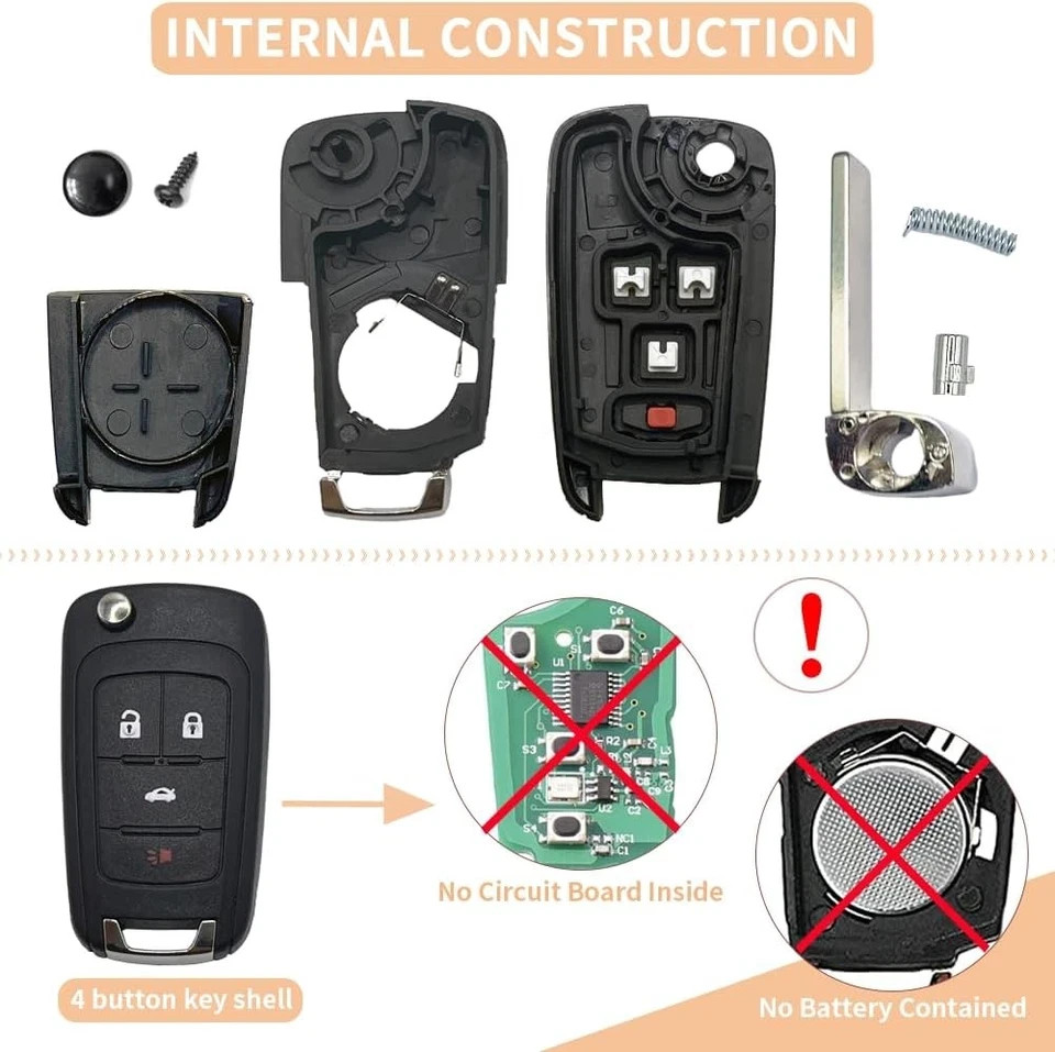 4 Button Key Fob Keyless Entry Remote Shell Case Replacement for Chevy black