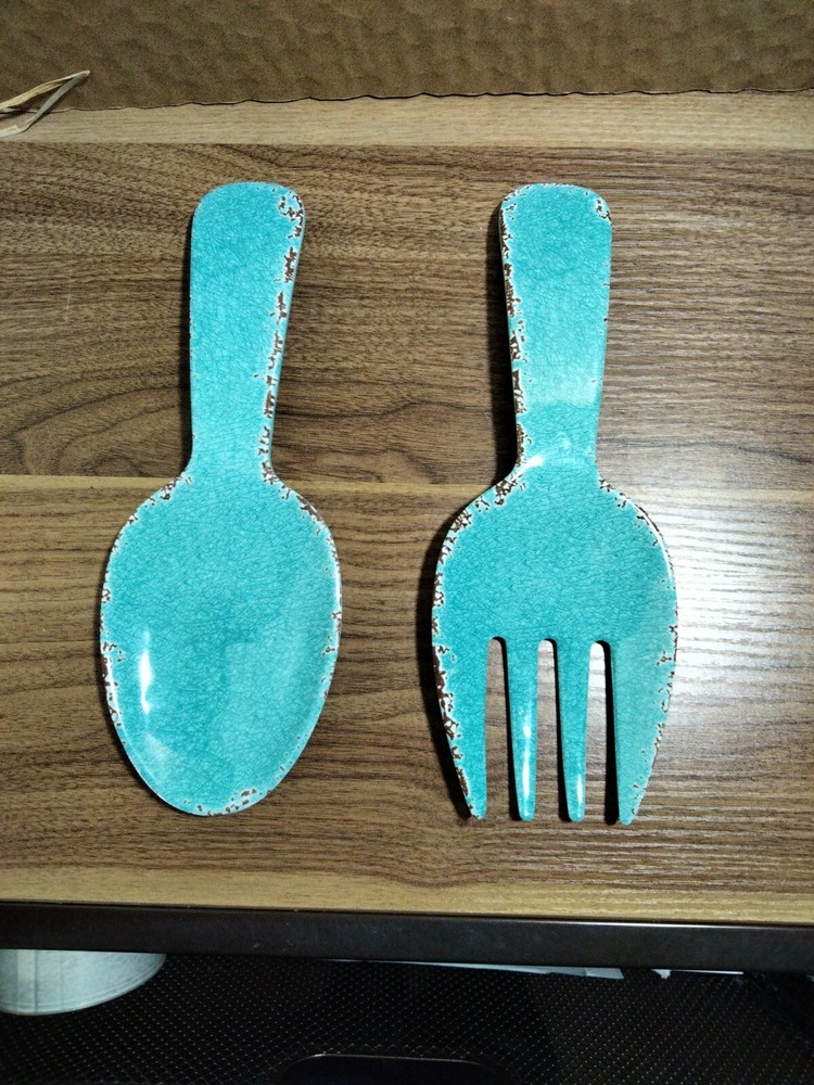 Upware 2 Piece 10.75" Melamine Salad Server Utensils Spoon & Fork Crackle...