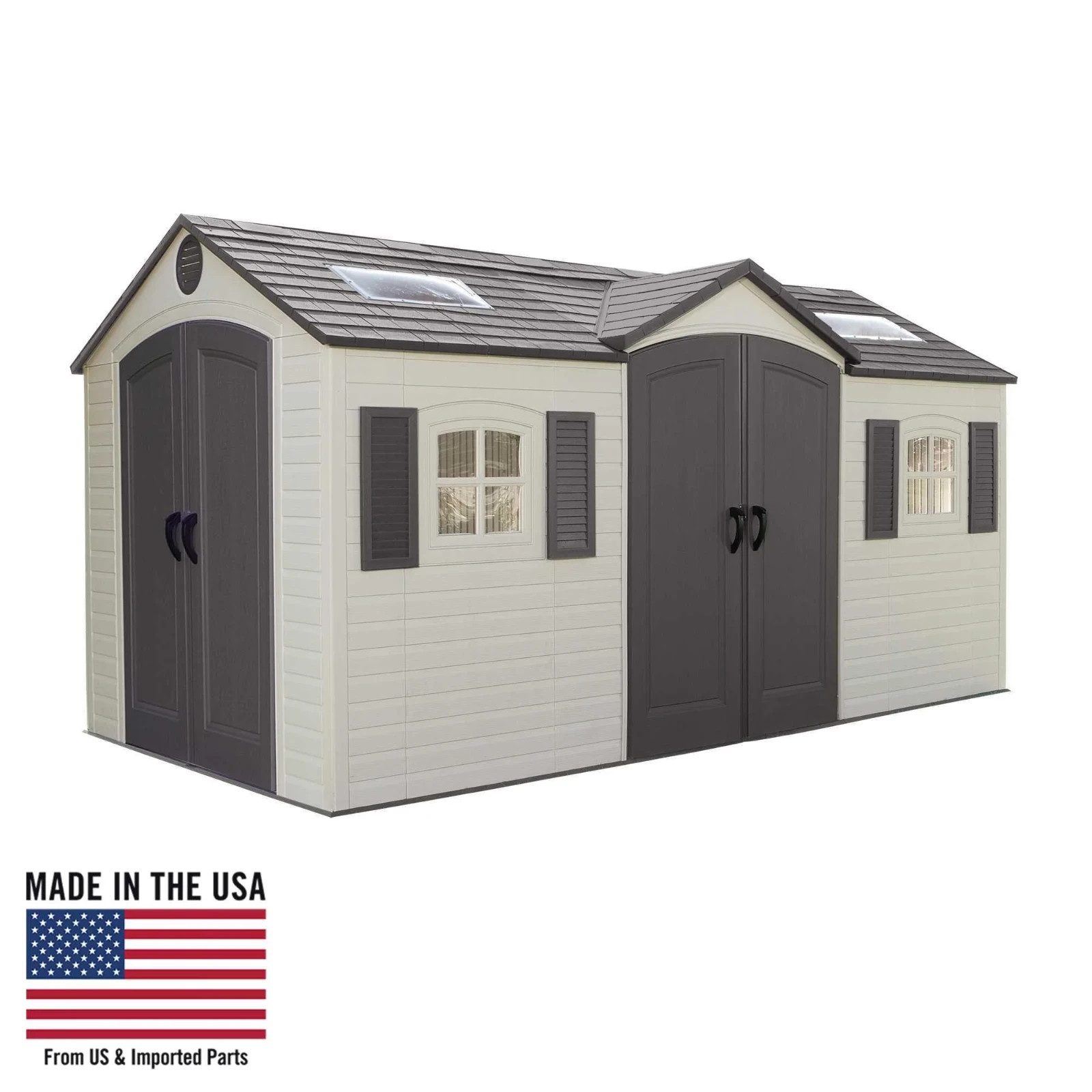 Lifetime Polyethylene Outdoor Storage Shed, 106.5 Sq. ft., 15' x 8', Two Double