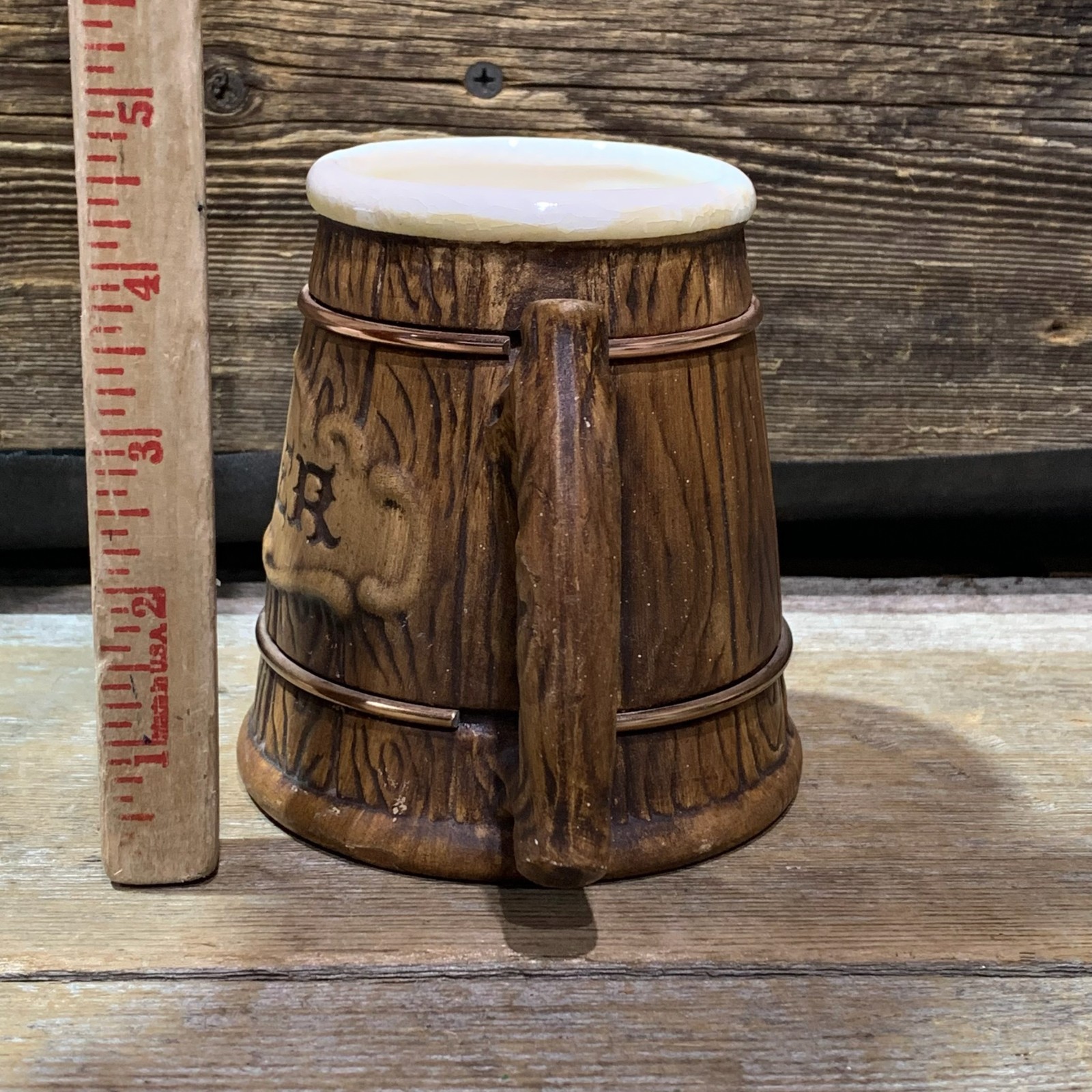 1957 Treasure Craft, Barrel Style Beer Mug, Porcelain, 4.5"