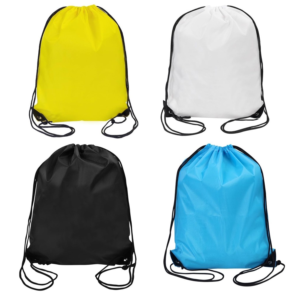 4-Piece Vibrant Color Drawstring Backpack Set - Durable Polyester with PU Lea...