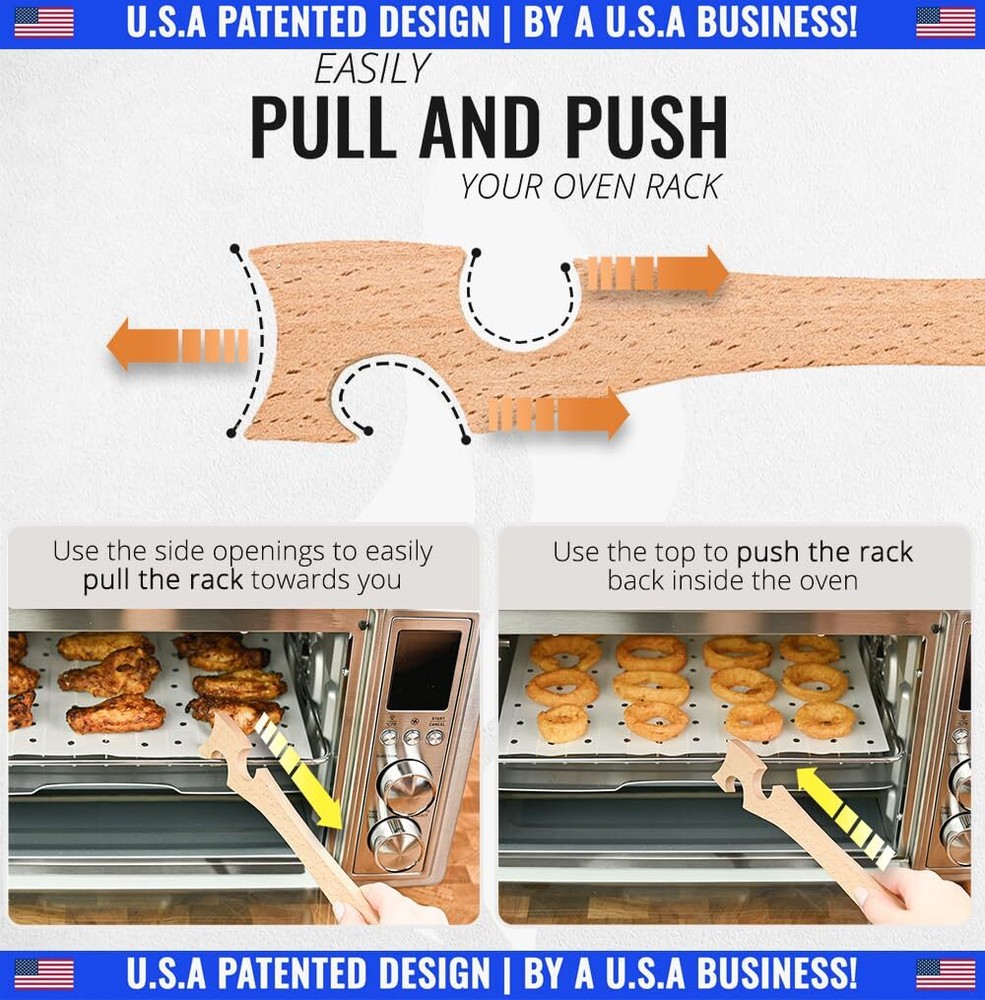 Wooden Oven Rack Puller Stick Push Pull Tool with Longer Handle Ideal for Kit...