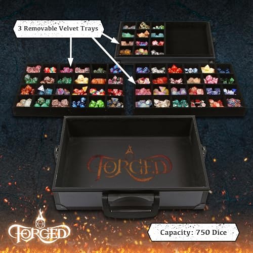 Dice Display Case and Rolling Tray with 3 Removable Divided Dice Trays -