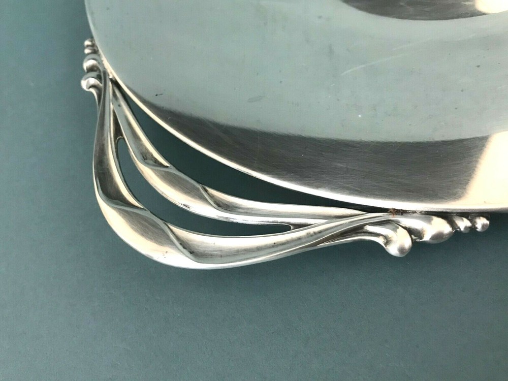 Denmark MCM E. Dragsted Silver Plate Dessert Serving Plate Scroll Handles 13''