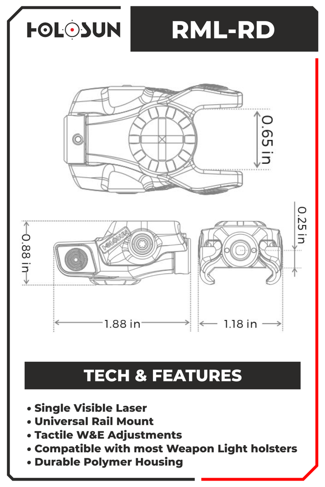 Holosun Compact RML Rail Mounted Red Laser Pointer RML-RD w/ Free CD Hat Bundle