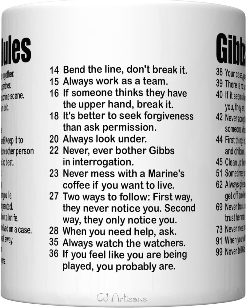 NCIS Gibbs' Rules Coffee Mug (All 38 Rules)