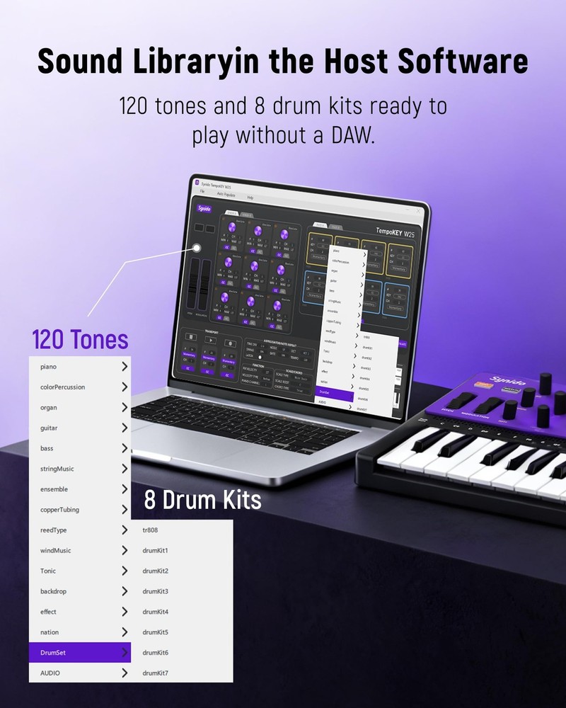 Wireless MIDI Keyboard Controller with 25 Keys, 8 Pads, and OLED Screen