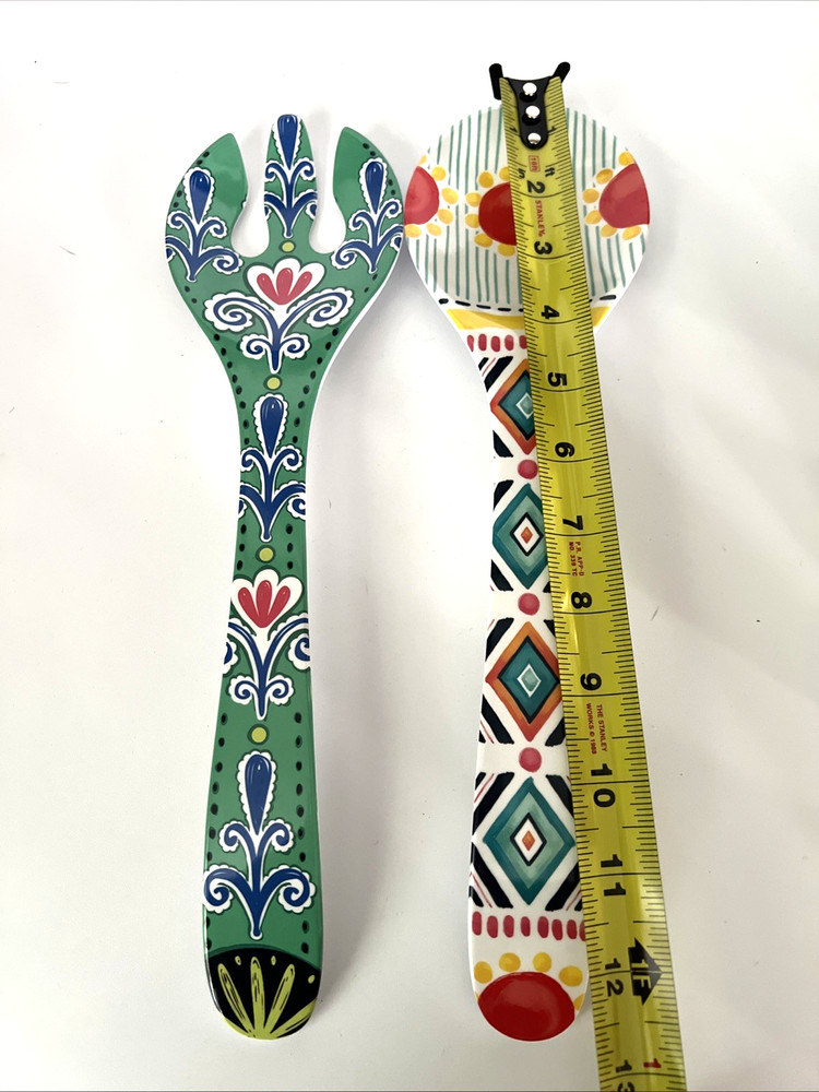 Pier 1 Melamine Salad Server Host Gift Fork & Spoon 2-pc Set Mixed Matched Fun !