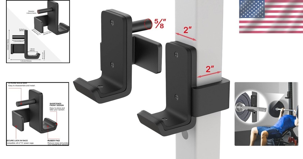 Solid Steel J Hooks for 2"x2" Power Cage - Heavy-Duty Squat Rack Attachment