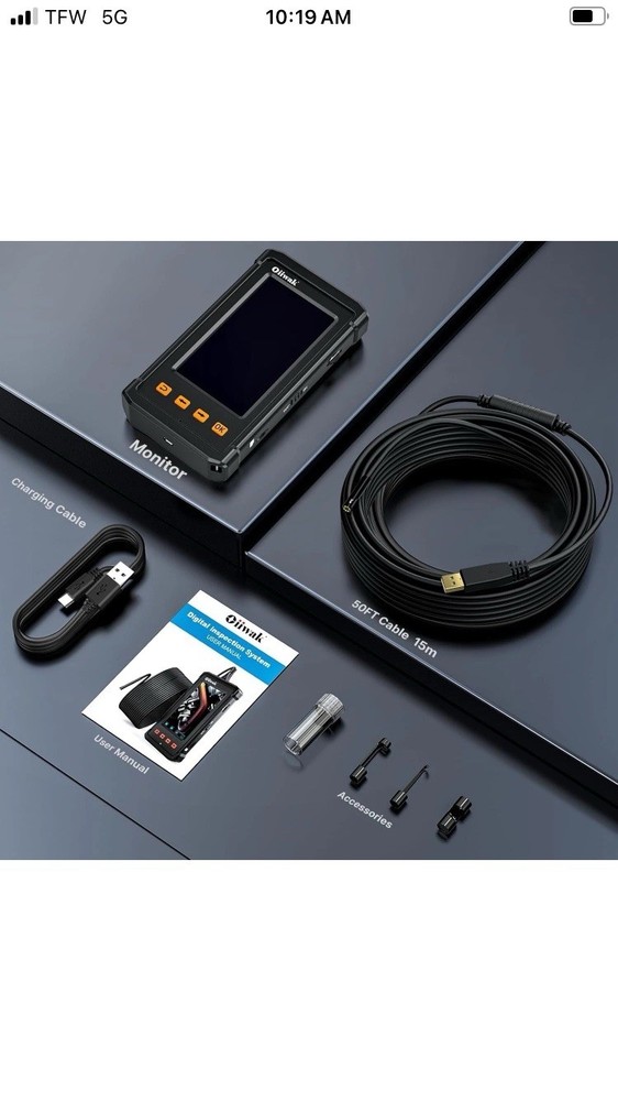 Professional 50FT Snake Borescope Camera - Waterproof with Built-in Lights