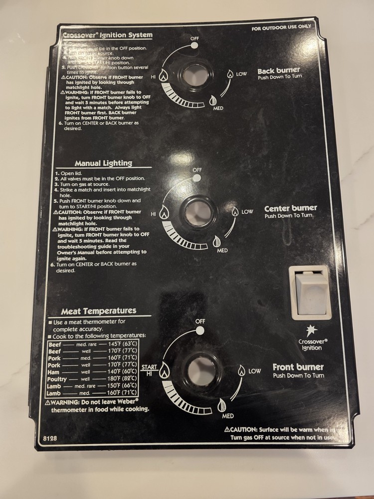 Weber Genesis Gold Silver Grill Side Panel 3 Burner Control Igniter Panel