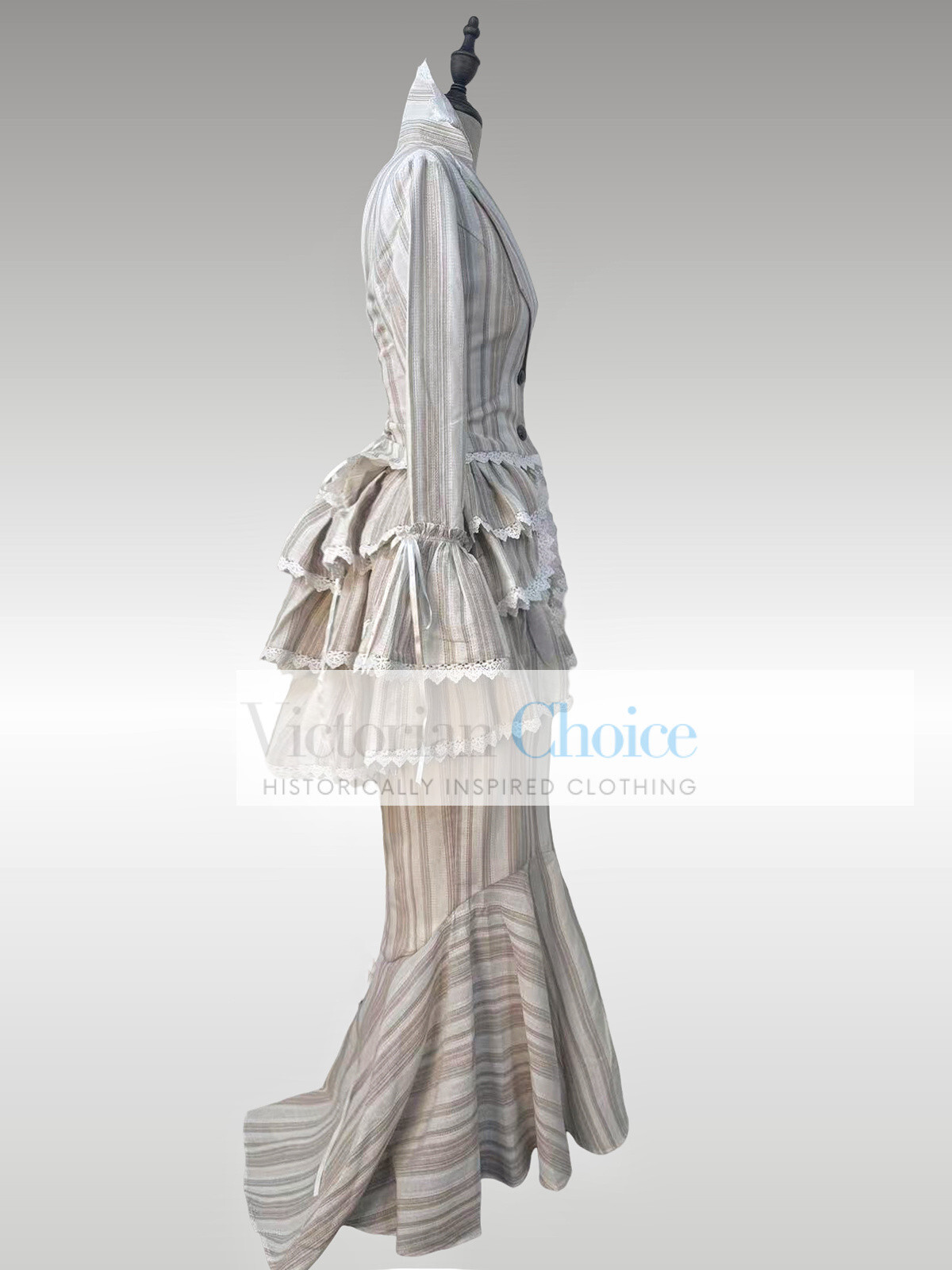 Edwardian Downton Abbey 1900s Vintage Form Fitting Peplum Dress Theater Gown 328